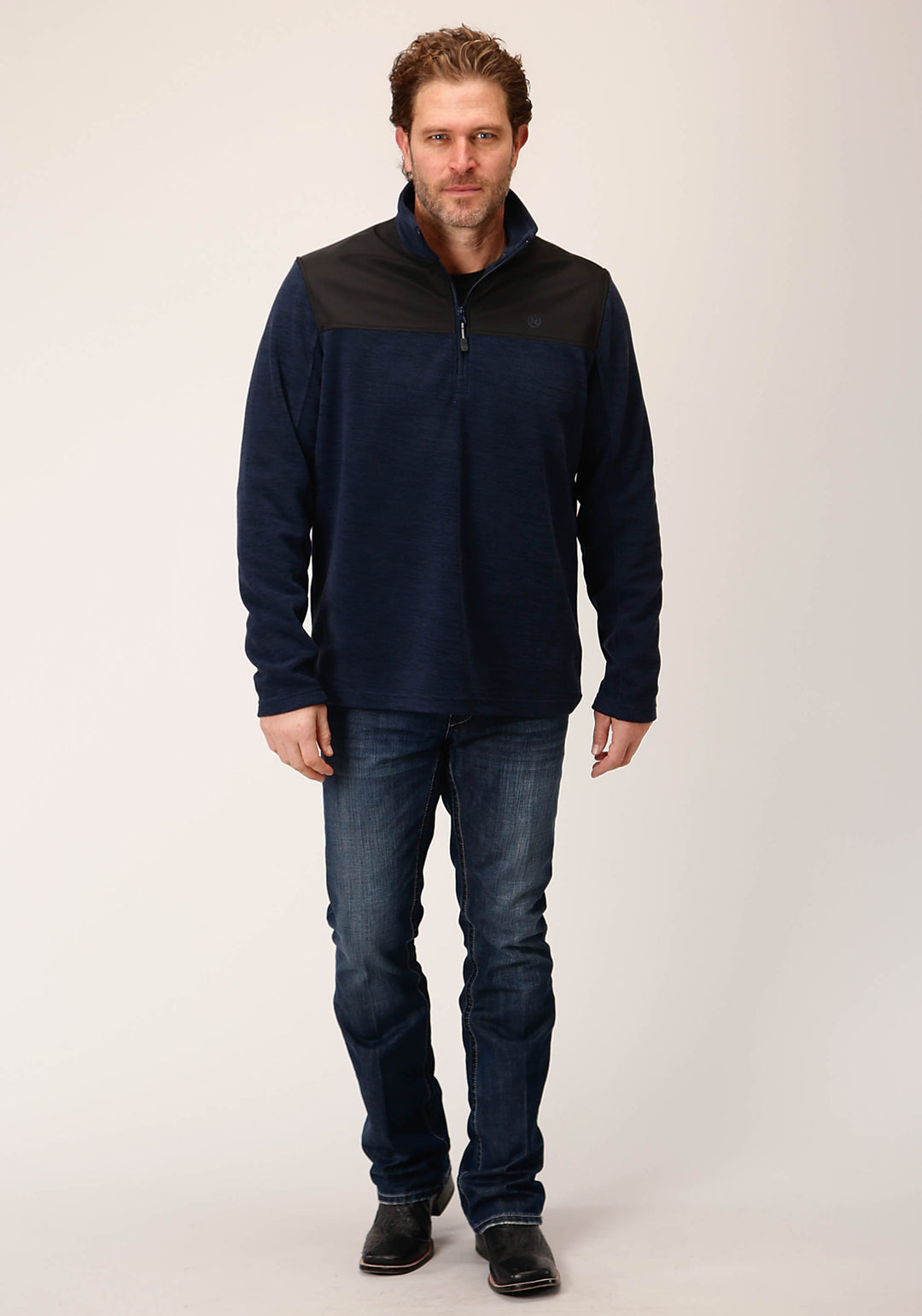 MENS HTHR NAVY MICRO FLEECE PULLOVER