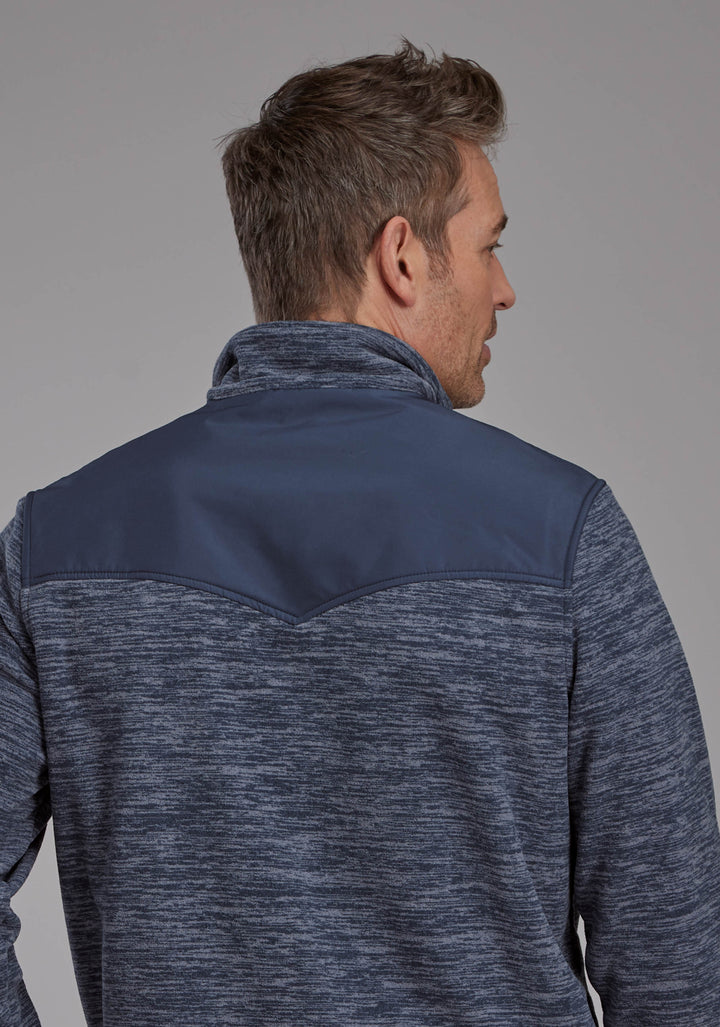 MENS BLUE GRAY MICRO FLEECE 3/4 ZIP FT ZIPPER JACKET