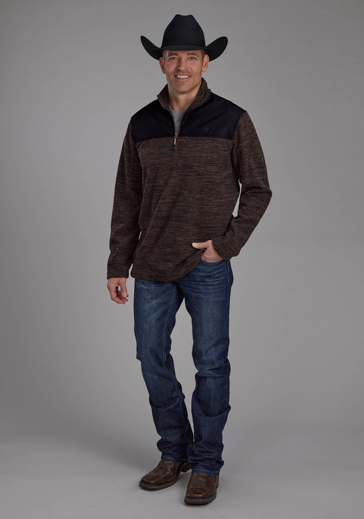 MENS BROWN BLACK MICRO FLEECE 3/4 ZIP FT ZIPPER JACKET