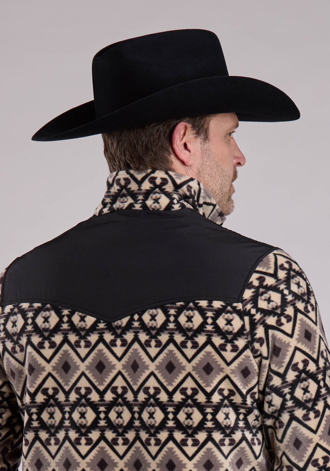 MENS JACKET ZIPPER BR BLACK AZTEC PRINT MICRO FLEECE WESTERN JACKET