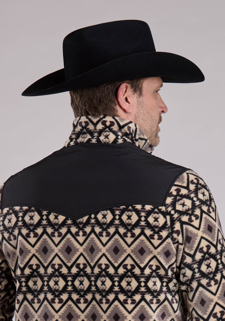 MENS JACKET ZIPPER BR BLACK AZTEC PRINT MICRO FLEECE WESTERN JACKET