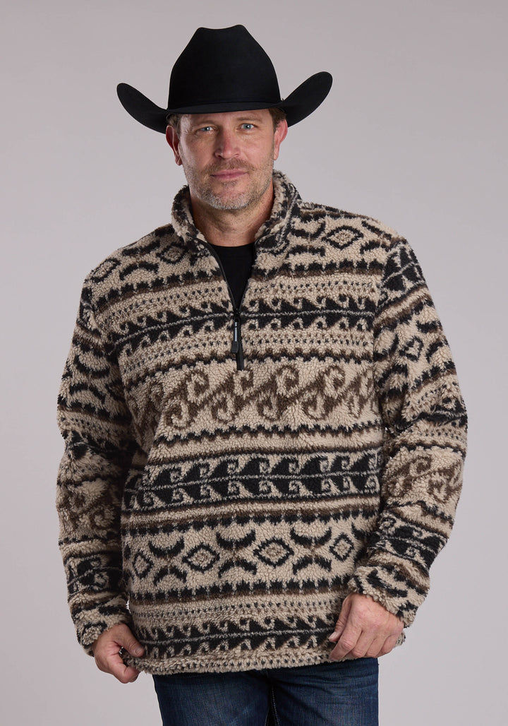 MENS ROPER CREAM AND BLACK PRINTED WESTERN SHERPA