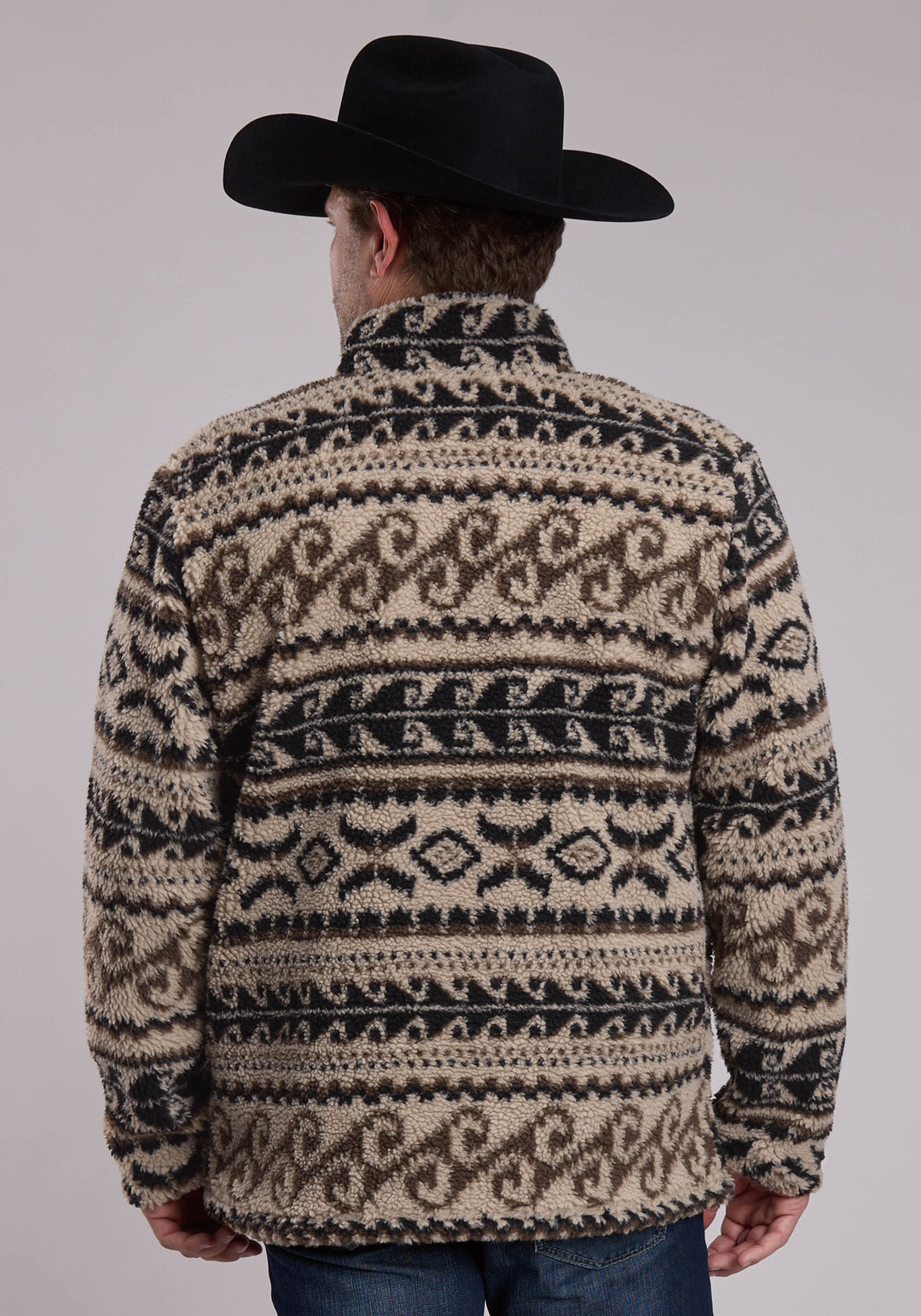 MENS ROPER CREAM AND BLACK PRINTED WESTERN SHERPA