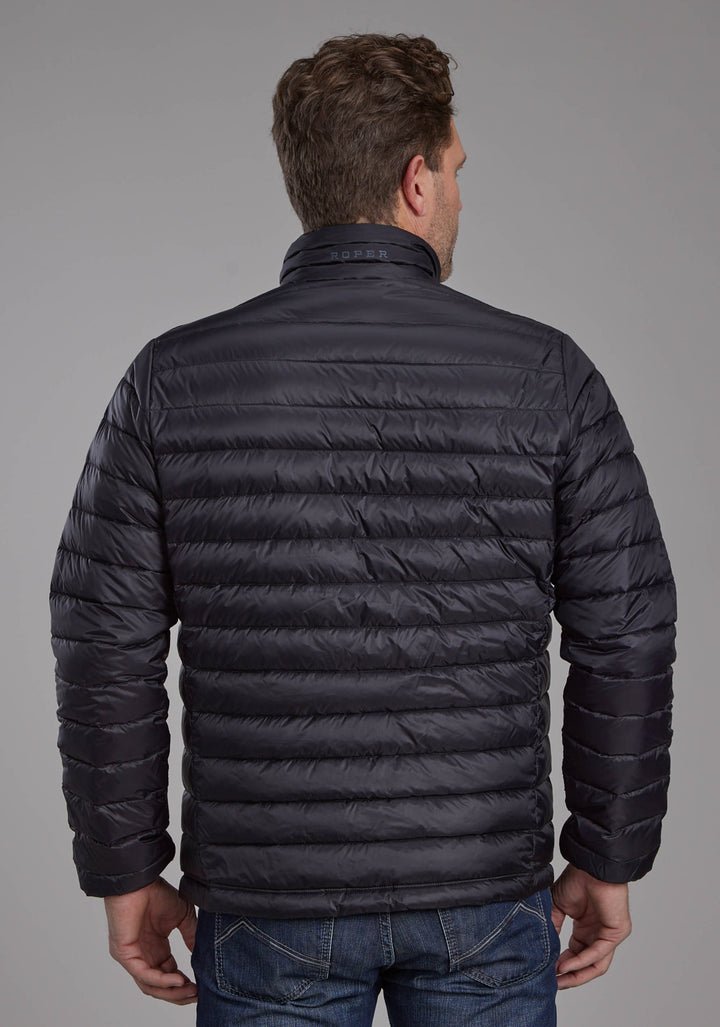 MENS BLACK NYLON DOWN PROOF COATED ZIPPER JACKET