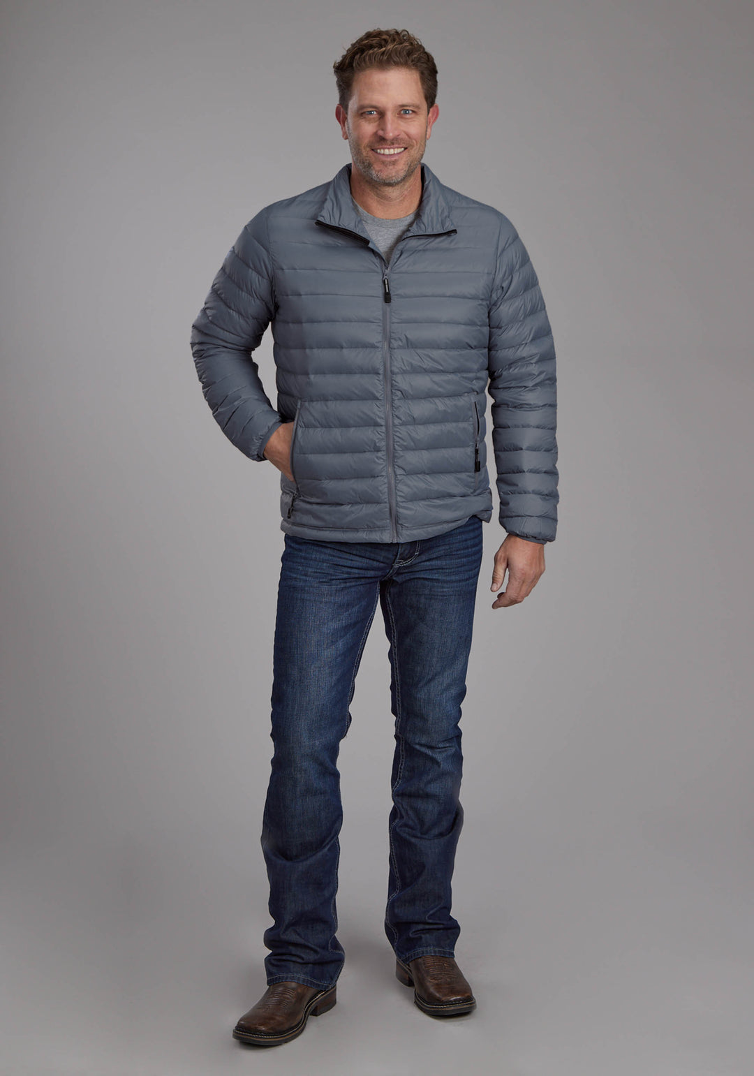 MENS SILVER BLUE DOWN PROOF COATED ZIPPER JACKET