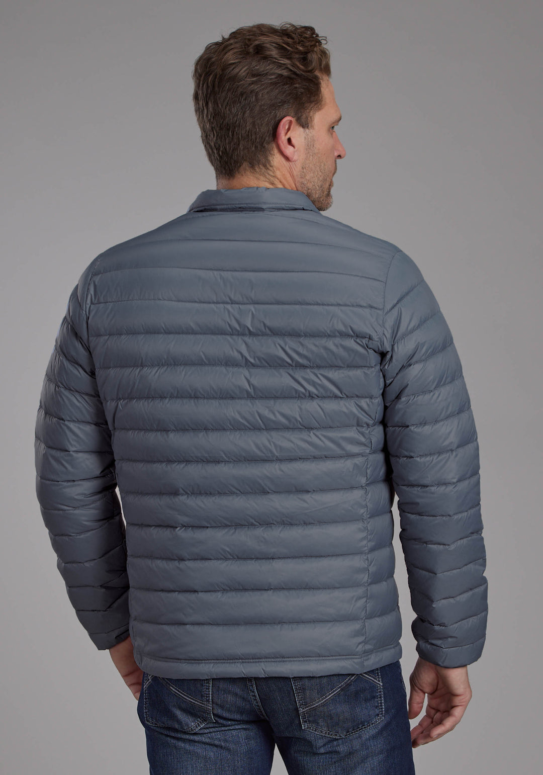MENS SILVER BLUE DOWN PROOF COATED ZIPPER JACKET