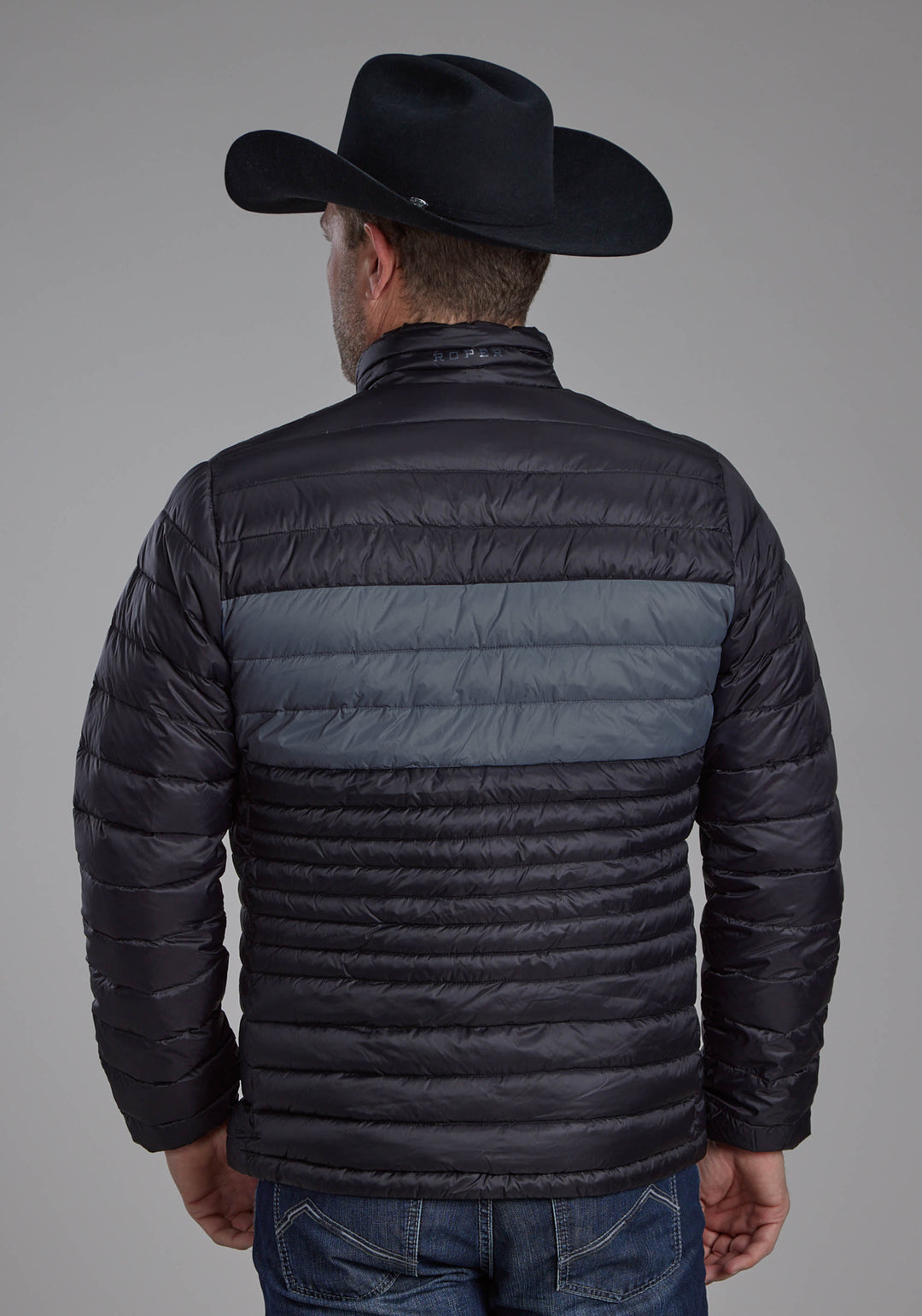 MENS BLACK NYLON DOWN ZIPPER JACKET
