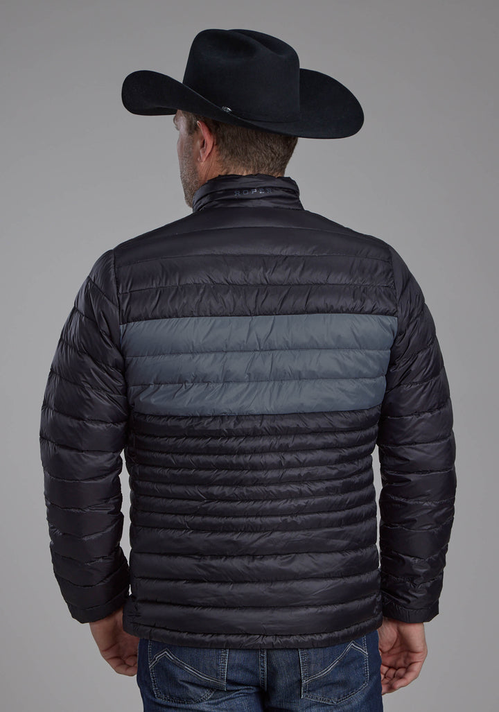 MENS BLACK NYLON DOWN ZIPPER JACKET