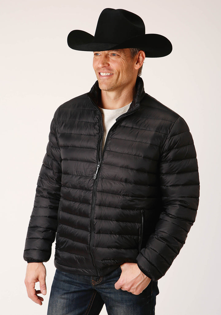 MENS BLACK NYLON DOWN PROOF COATED JACKET