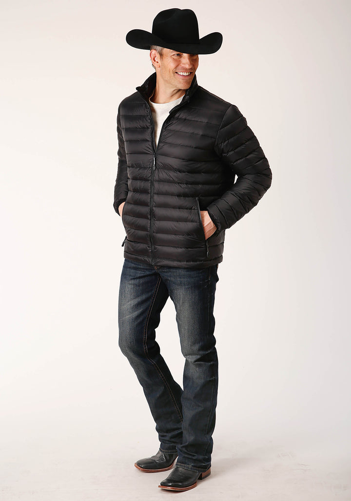 MENS BLACK NYLON DOWN PROOF COATED JACKET