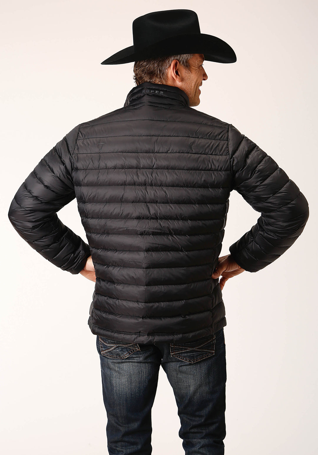MENS BLACK NYLON DOWN PROOF COATED JACKET