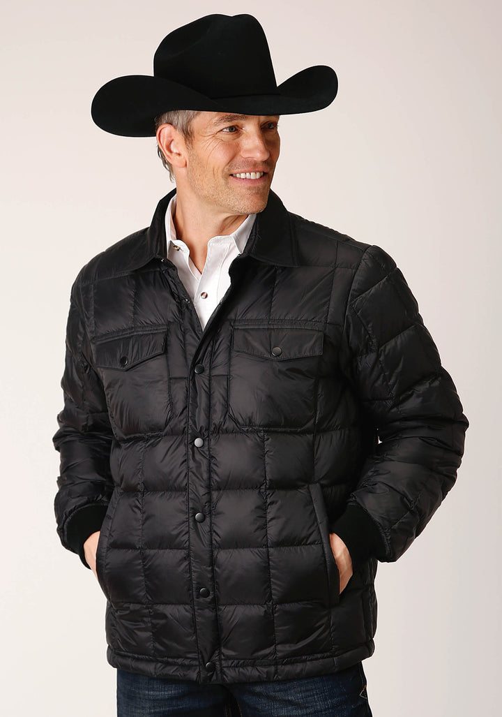 MENS BLACK NYLON DOWN PROOF COATED JACKET