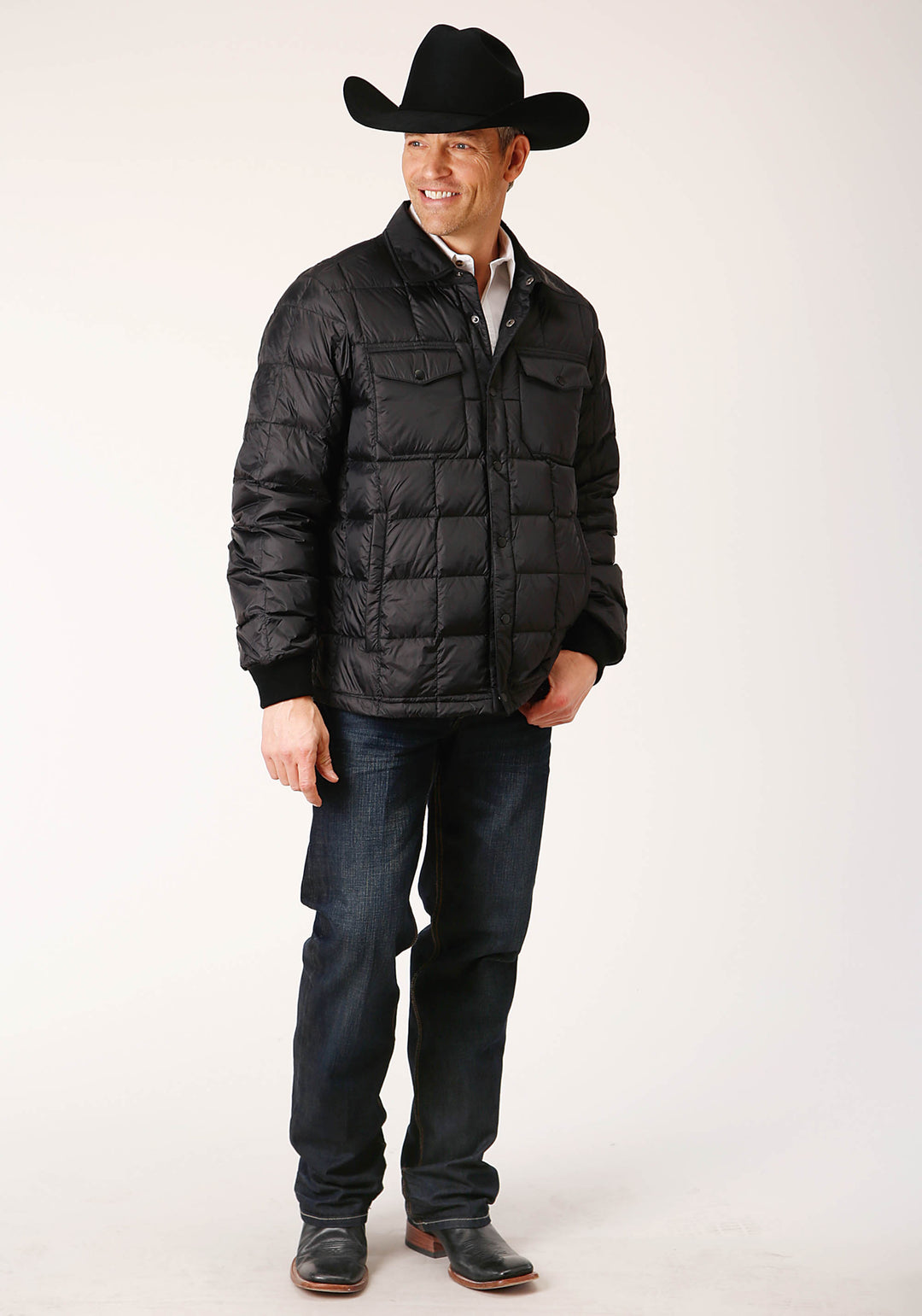 MENS BLACK NYLON DOWN PROOF COATED JACKET