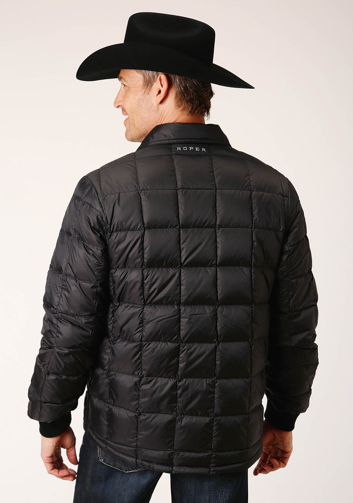 MENS BLACK NYLON DOWN PROOF COATED JACKET