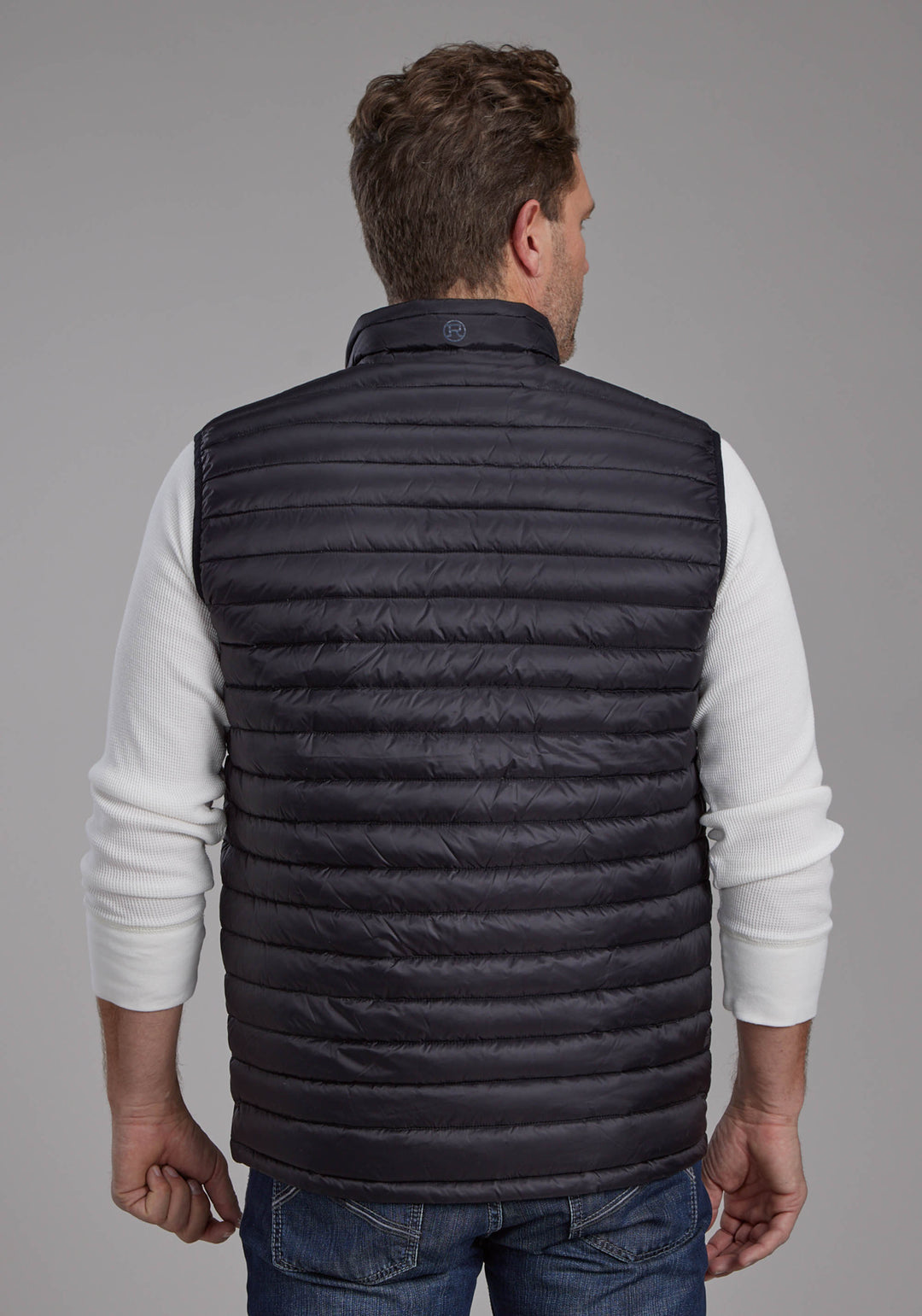 MENS BLACK NYLON DOWN PROOF COATED ZIPPER VEST