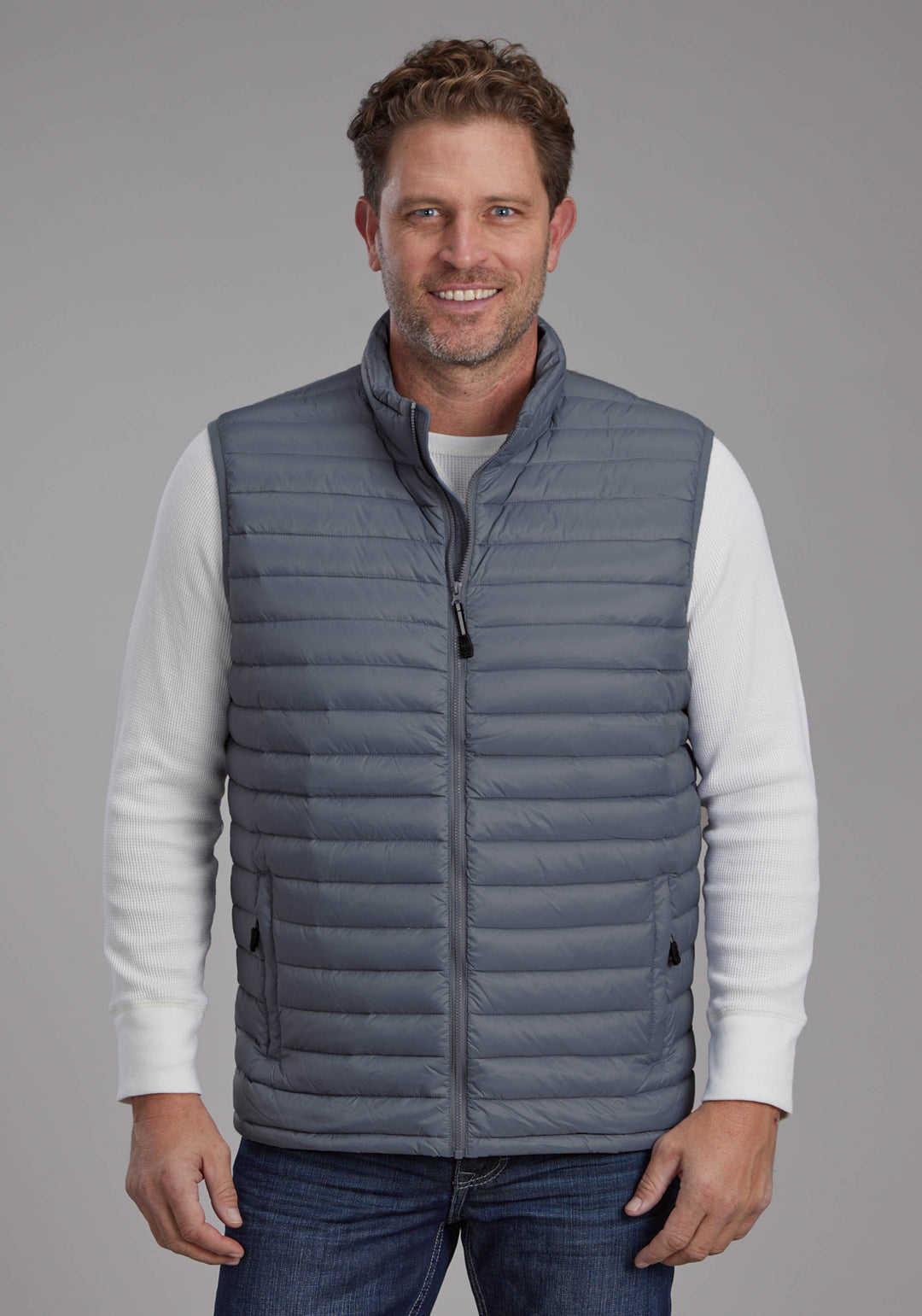 MENS SILVER BLUE DOWN PROOF COATED ZIPPER VEST