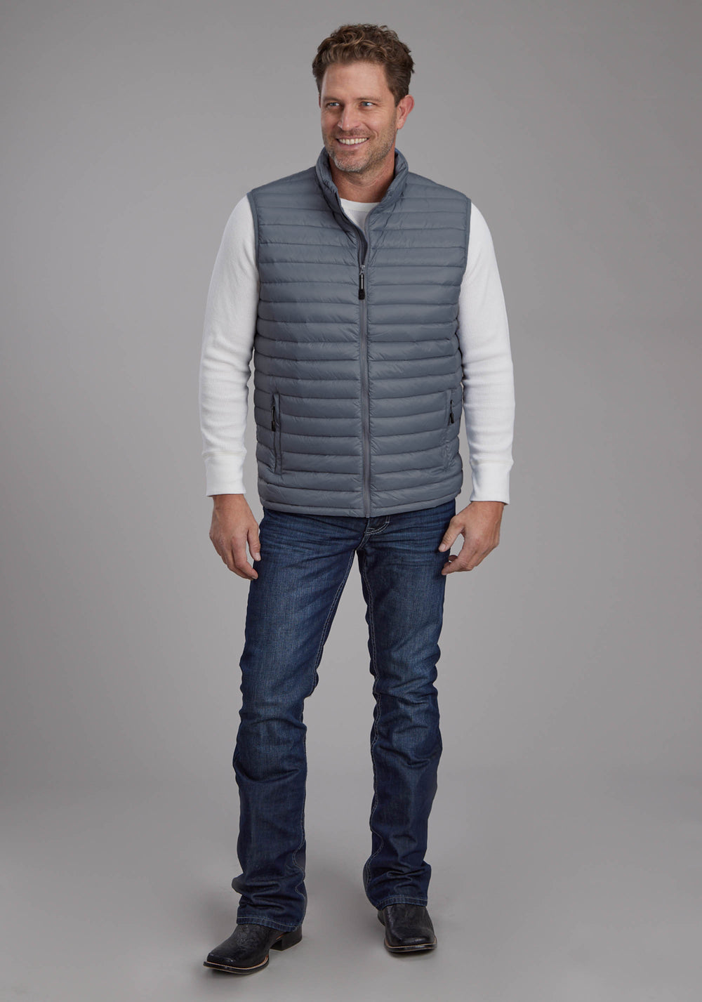 MENS SILVER BLUE DOWN PROOF COATED ZIPPER VEST