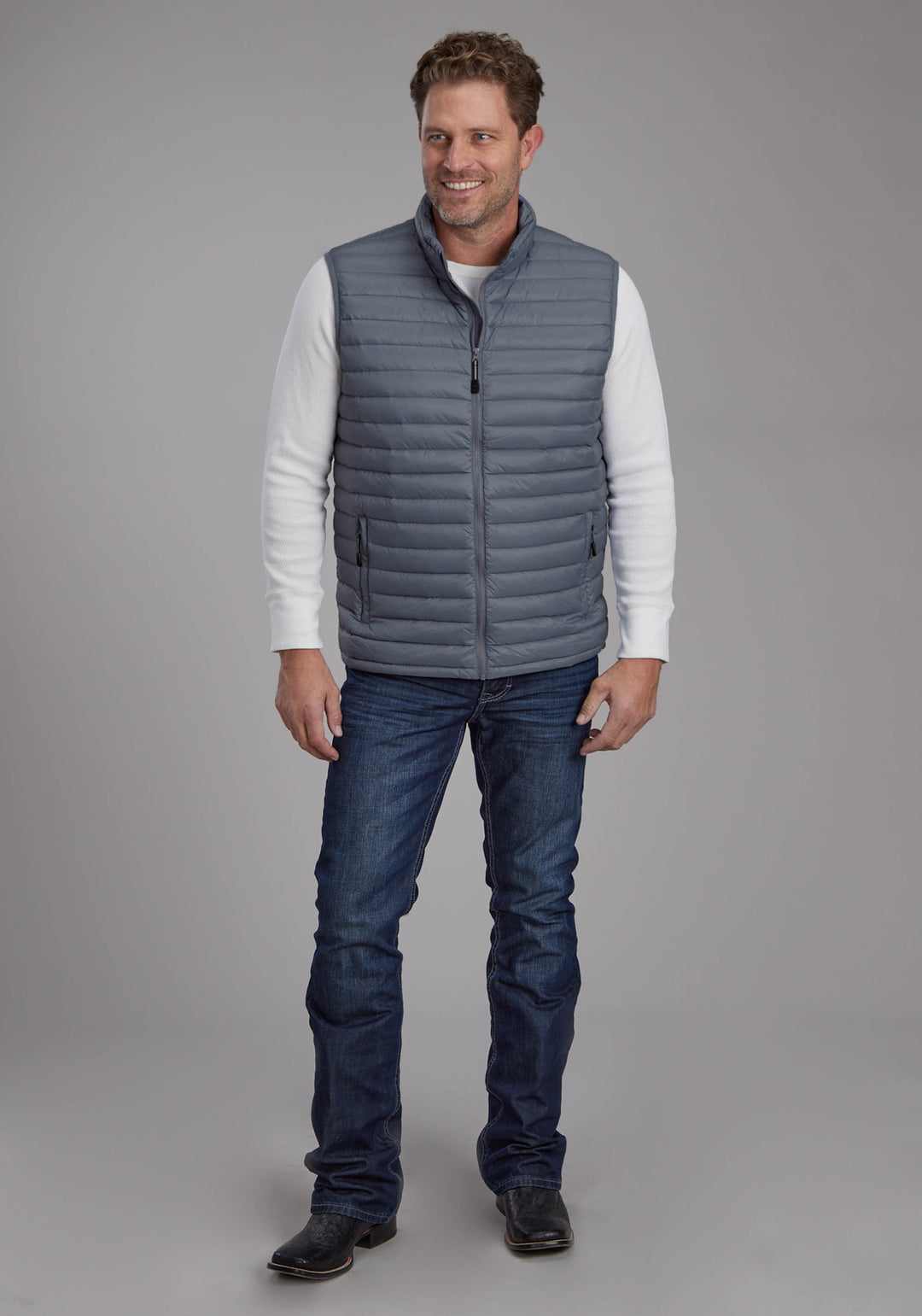 MENS SILVER BLUE DOWN PROOF COATED ZIPPER VEST