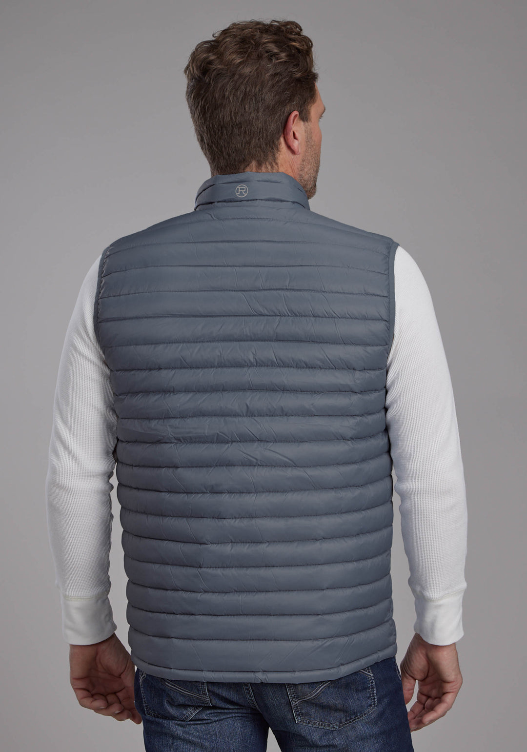 MENS SILVER BLUE DOWN PROOF COATED ZIPPER VEST