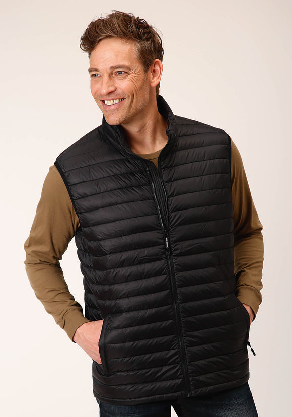 MENS BLACK NYLON DOWN PROOF COATED VEST