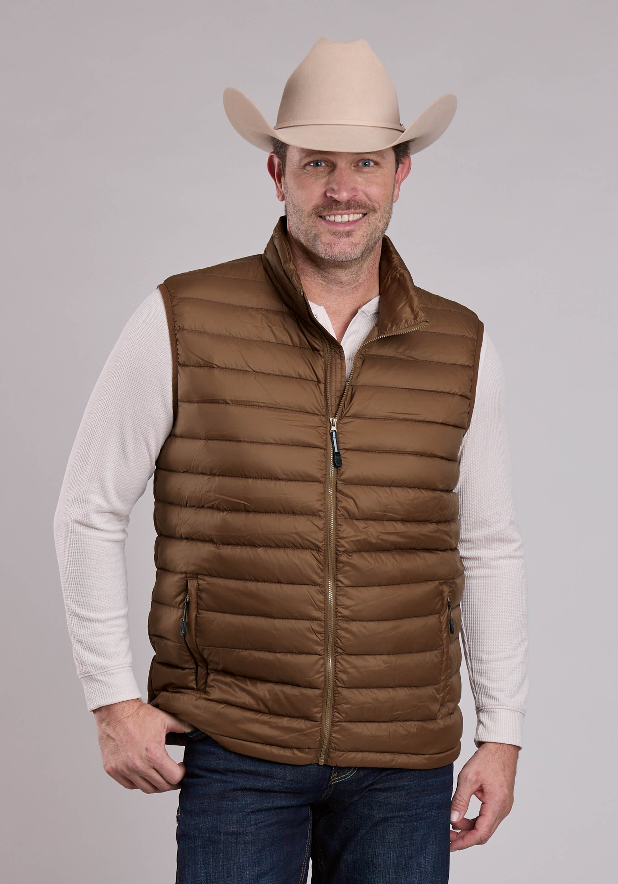 Mens Vest Zipper Nylon Down Proof Coated Western Vest – Roper