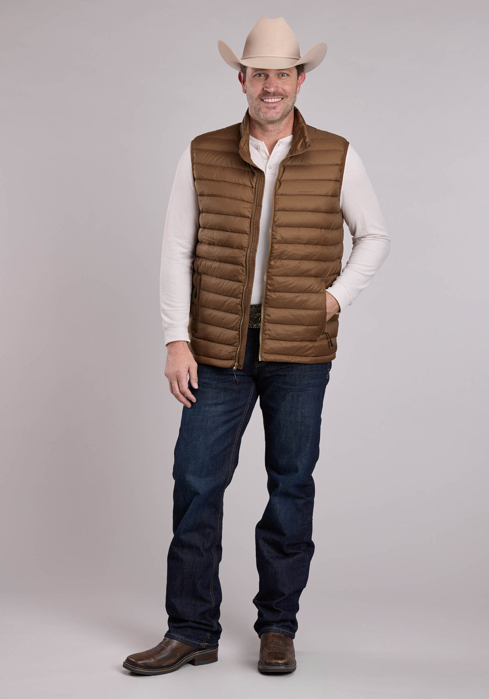 MENS VEST ZIPPER NYLON DOWN PROOF COATED WESTERN VEST