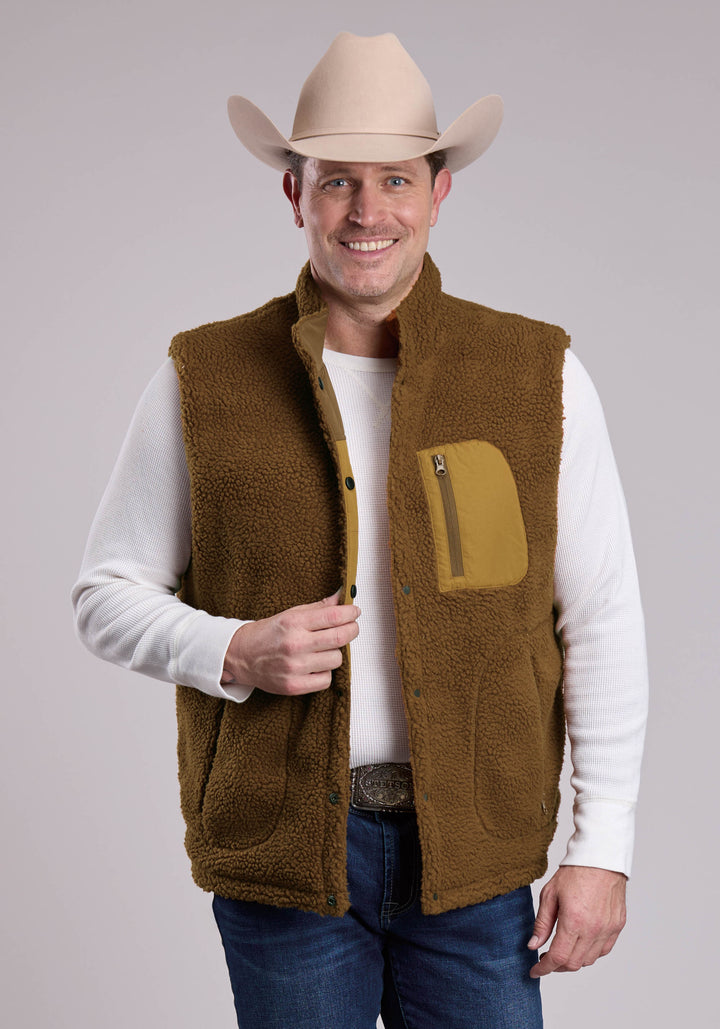 MENS VEST ZIPPER POLY FAUX SHERPA REVERSIBLE WESTERN VEST