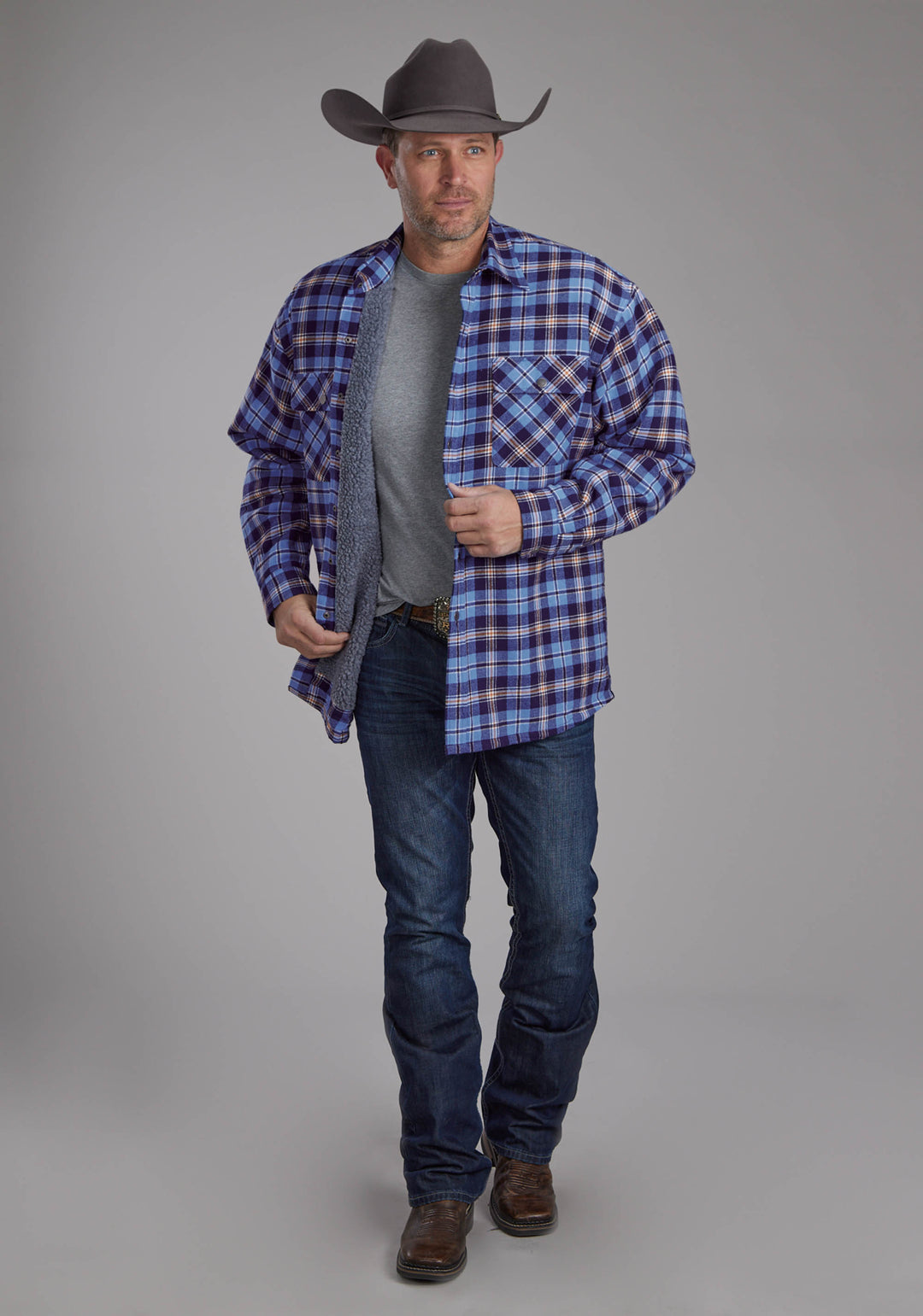 MENS SHERPA LINED FLANNEL SHIRT BUTTON JACKET