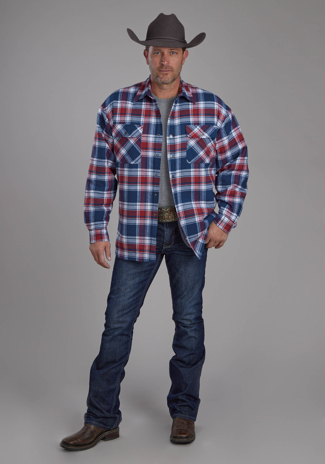 MENS SHERPA LINED FLANNEL SHIRT BUTTON JACKET