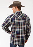 MENS GREY NAVY AND BROWN PLAID SHERPA LINED FLANNEL SNAP WESTERN SHIRT TALL FIT