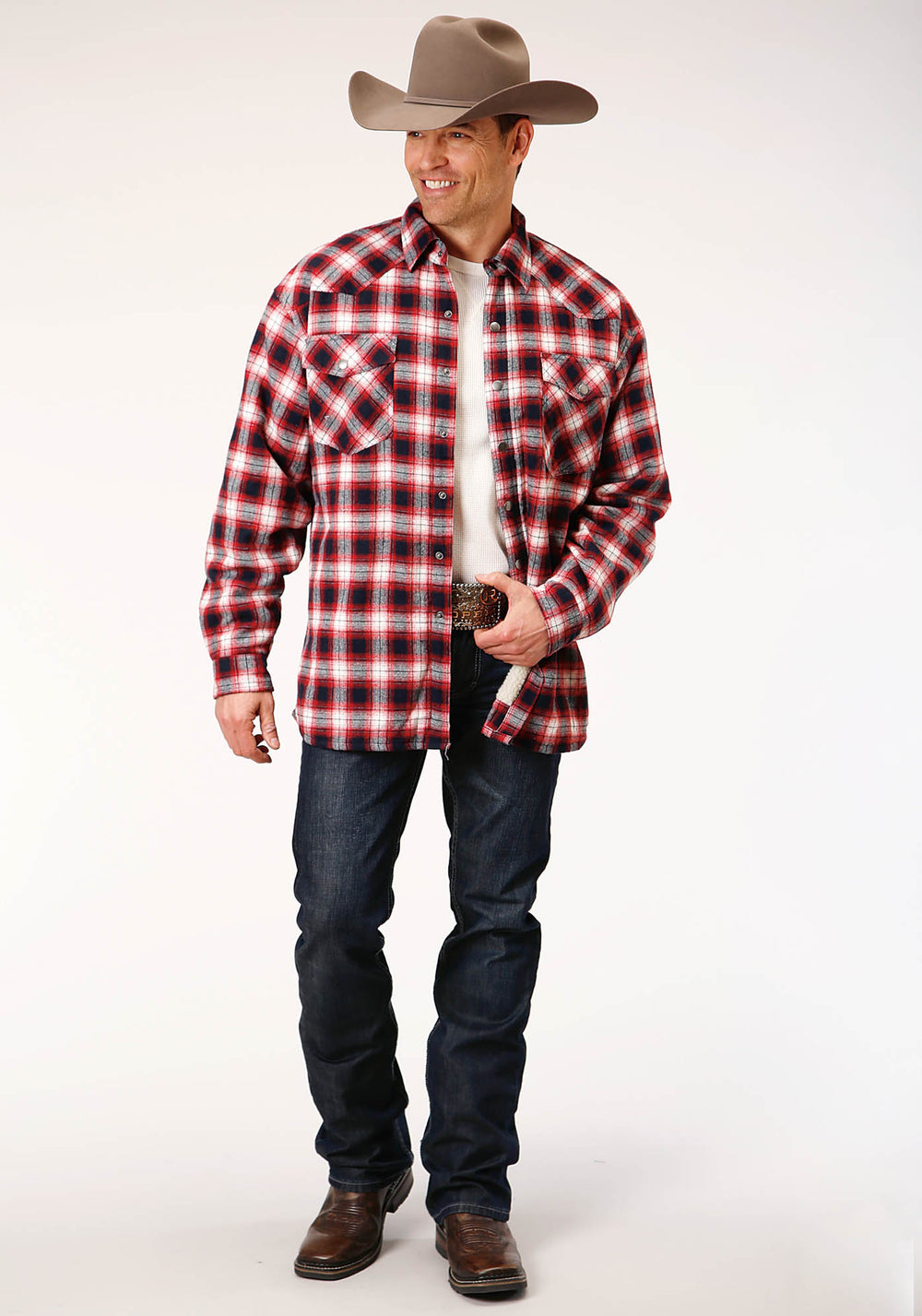 MENS LONG SLEEVE TALL FIT SNAP SHERPA LINED FLANNEL SHIRT JACKET