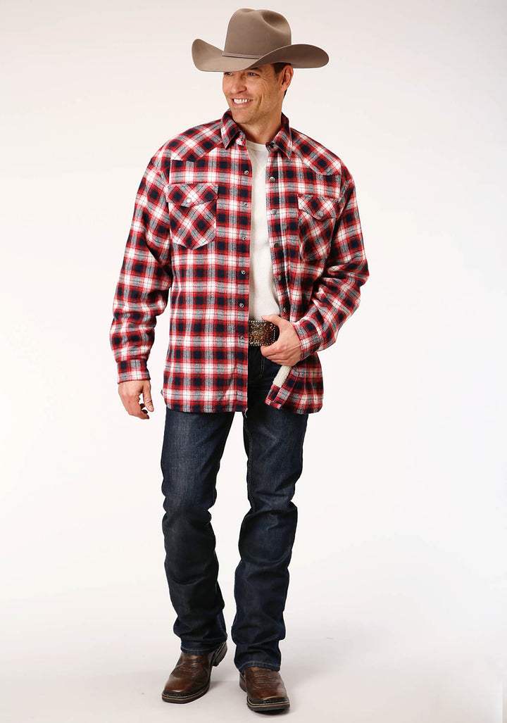 MENS LONG SLEEVE TALL FIT SNAP SHERPA LINED FLANNEL SHIRT JACKET