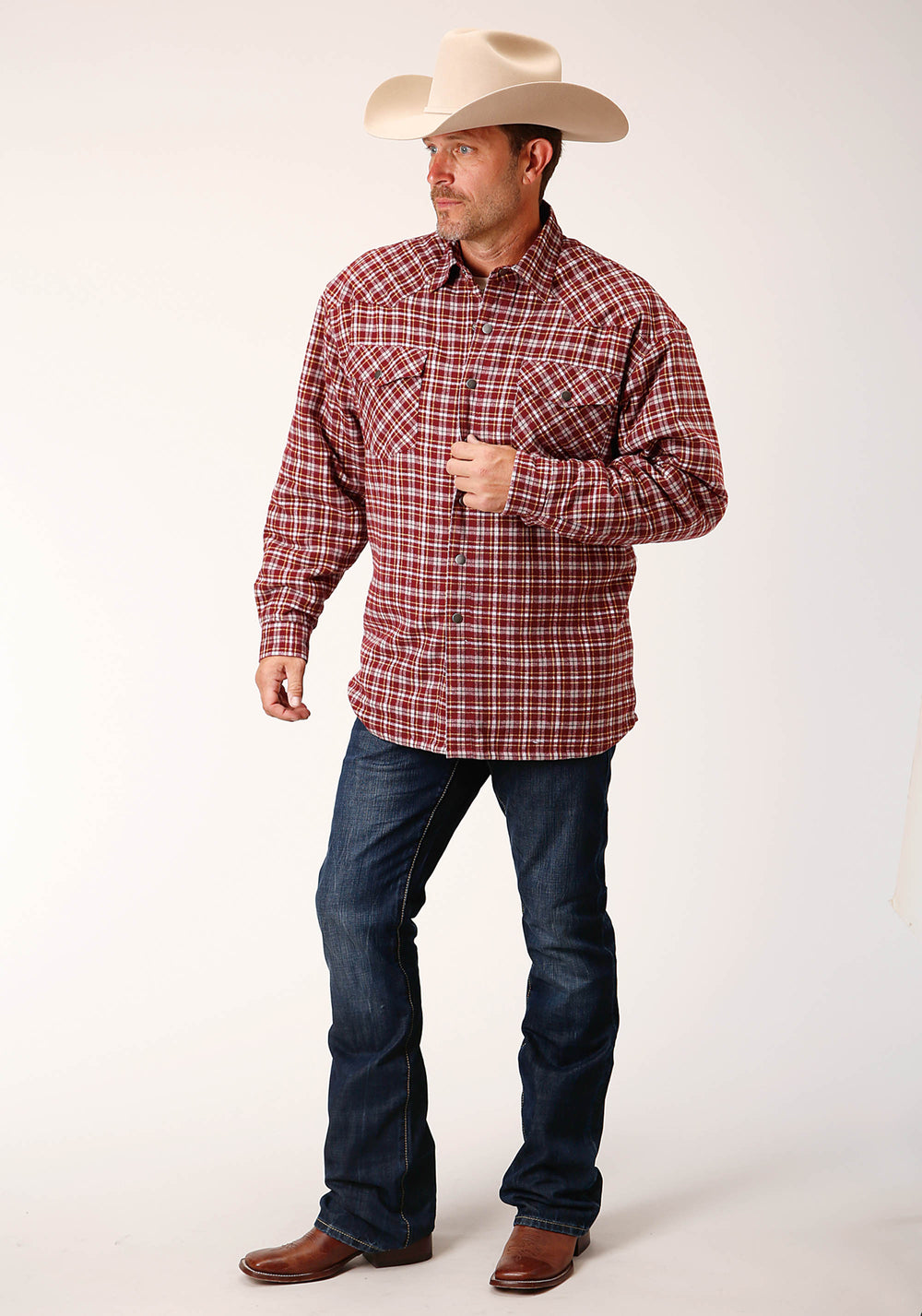 MENS LONG SLEEVE TALL FIT SNAP SHERPA LINED FLANNEL SHIRT JACKET