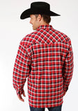 MENS NAVY RED AND WHITE PLAID FLANNEL SHERPA LINED SNAP WESTERN SHIRT JACKET - TALL FIT