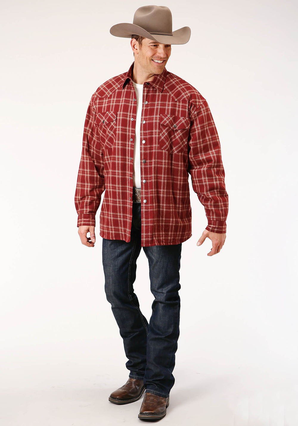 MENS LONG SLEEVE TALL FIT SNAP SHERPA LINED FLANNEL SHIRT JACKET