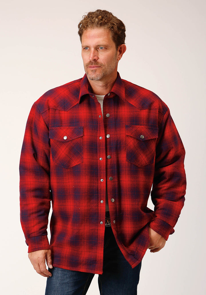 MENS LONG SLEEVE TALL FIT SNAP SHERPA LINED FLANNEL SHIRT JACKET