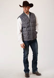 MENS GRAY QUILTED POLY FILLED ZIP FRONT VEST
