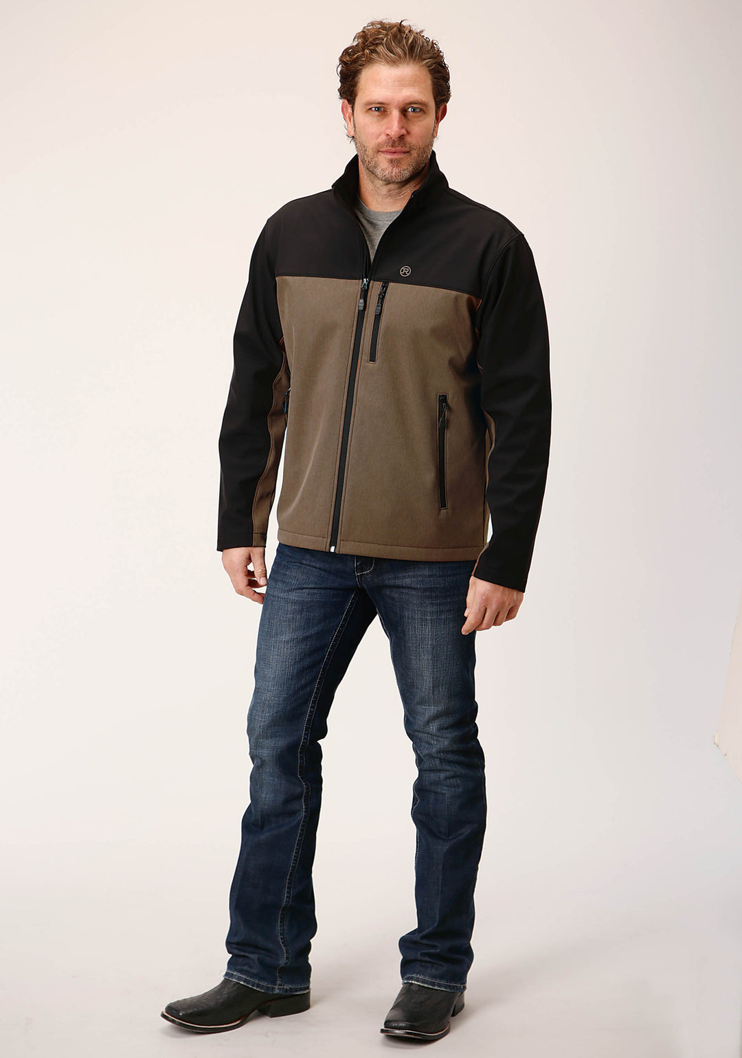 MENS BROWN BLACK COMBO SOFT SHELL JACKET