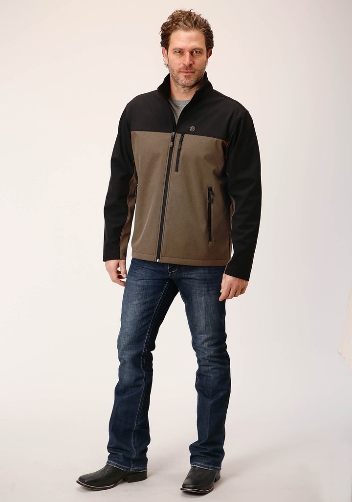 MENS BROWN BLACK COMBO SOFT SHELL JACKET