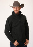 MENS BLACK SOFTSHELL WITH BLACK LINING ZIP FRONT JACKET