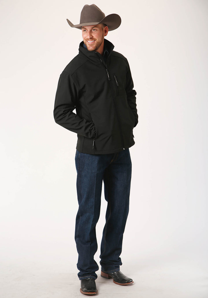MENS BLACK SOFTSHELL WITH BLACK LINING ZIP FRONT JACKET