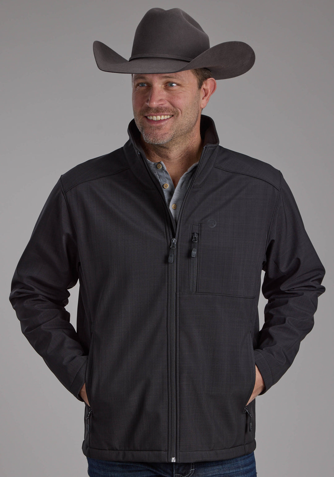 MENS CHARCOAL HEATHER WITH BLACK FLEECE ZIPPER JACKET
