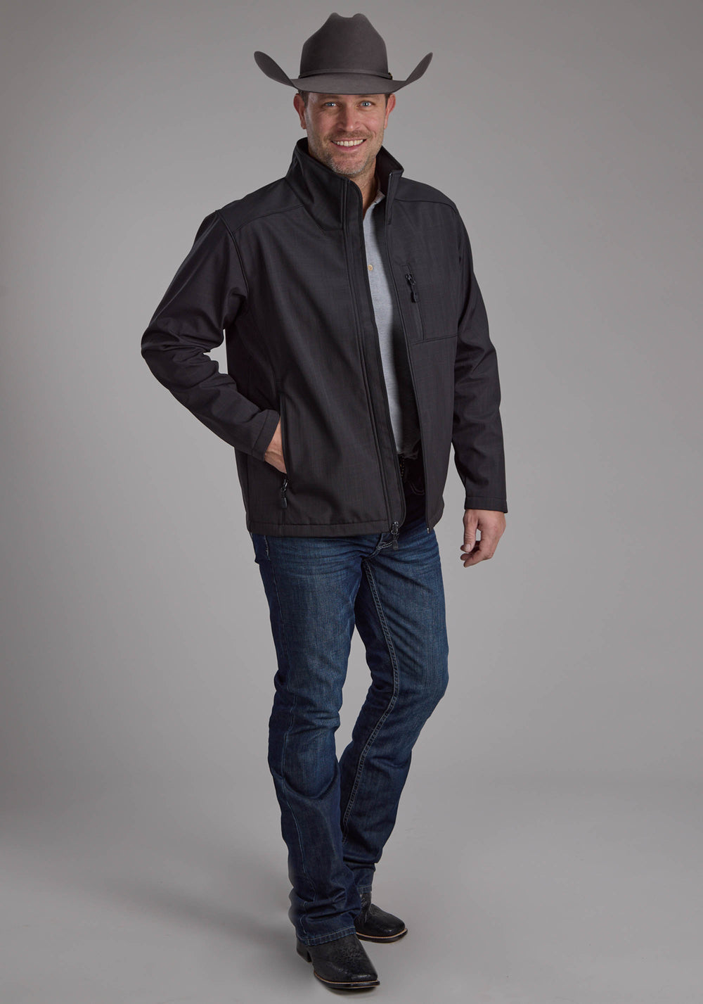 MENS CHARCOAL HEATHER WITH BLACK FLEECE ZIPPER JACKET