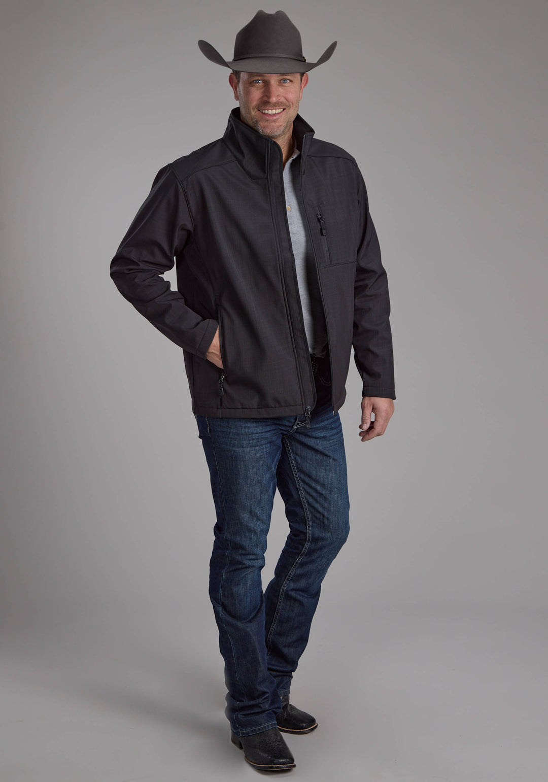 MENS CHARCOAL HEATHER WITH BLACK FLEECE ZIPPER JACKET