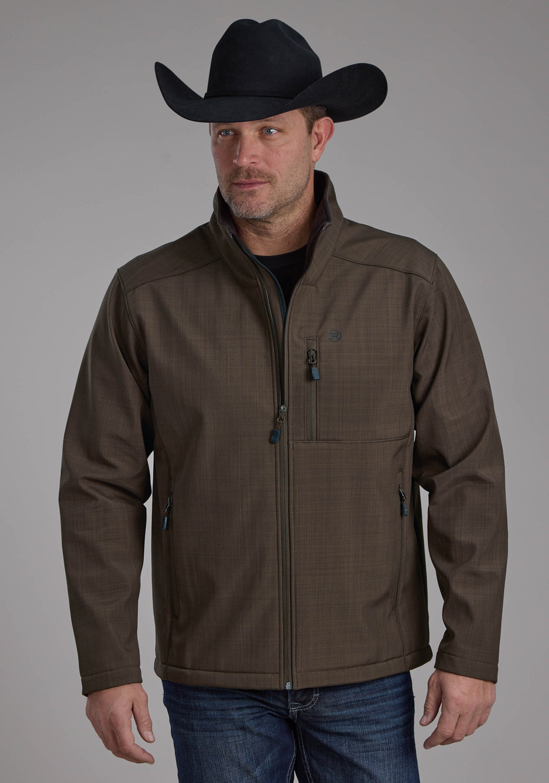 MENS CHOCOLATE HEATHER WITH BLACK FLEECE ZIPPER JACKET