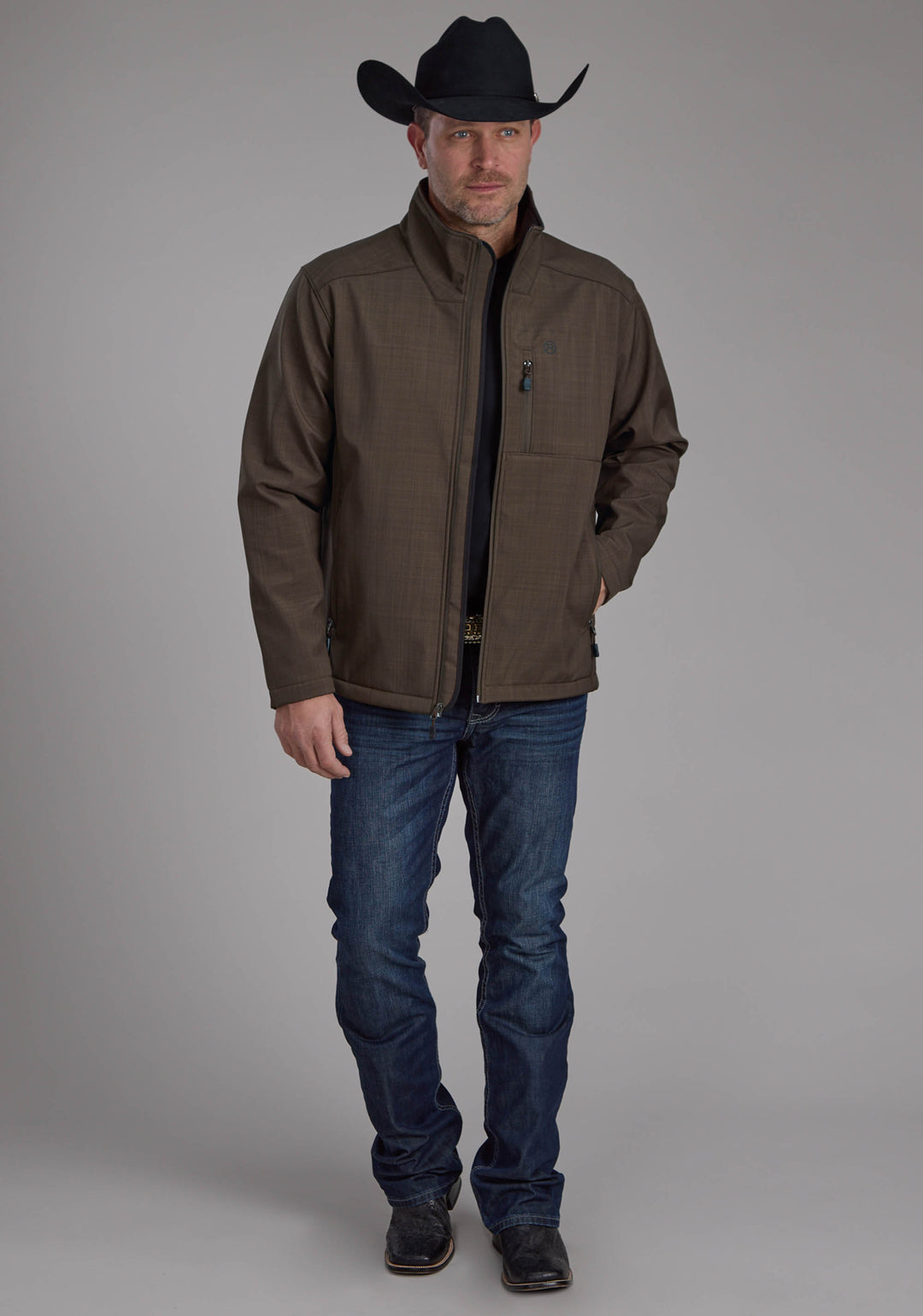 MENS CHOCOLATE HEATHER WITH BLACK FLEECE ZIPPER JACKET