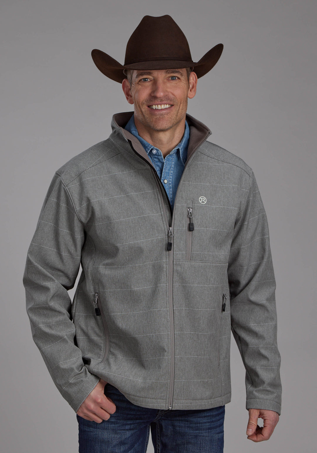 MENS TAUPE STRIPE WITH DARK TAUPE FLEECE ZIPPER JACKET