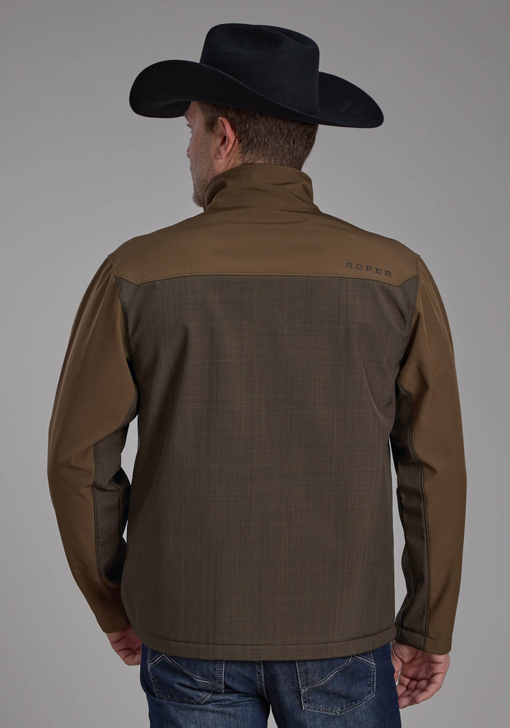 MENS BROWN CHOCOLATE PIECED SOFTSHELL ZIPPER JACKET