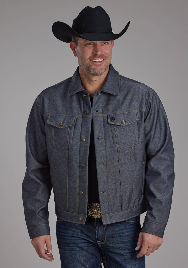 MENS RAISED DENIM SOFTSHELL BUTTON JACKET