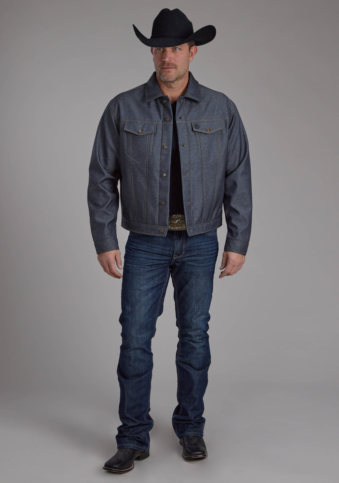 MENS RAISED DENIM SOFTSHELL BUTTON JACKET